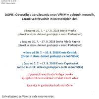 Obvestilo o združevanju enot v poletnih mesecih