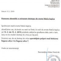 Ponovno obvestilo o oviranem dostopu do enote Rdeča kapica