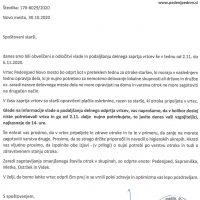 Obvestilo staršem o delovanju vrtca od 2.11. do 6.11.2020