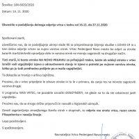 Obvestilo o podaljšanju delnega odprtja vrtca v času od 16.11. do 27.11.2020