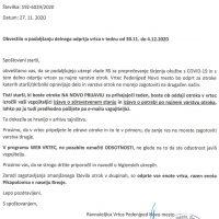 Obvestilo o podaljšanju delnega odprtja vrtca v tednu od 30.11. do 4.12.2020