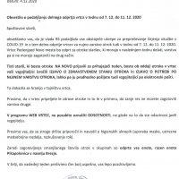 Obvestilo o podaljšanju delnega odprtja vrtca v tednu od 7. 12. do 11. 12. 2020
