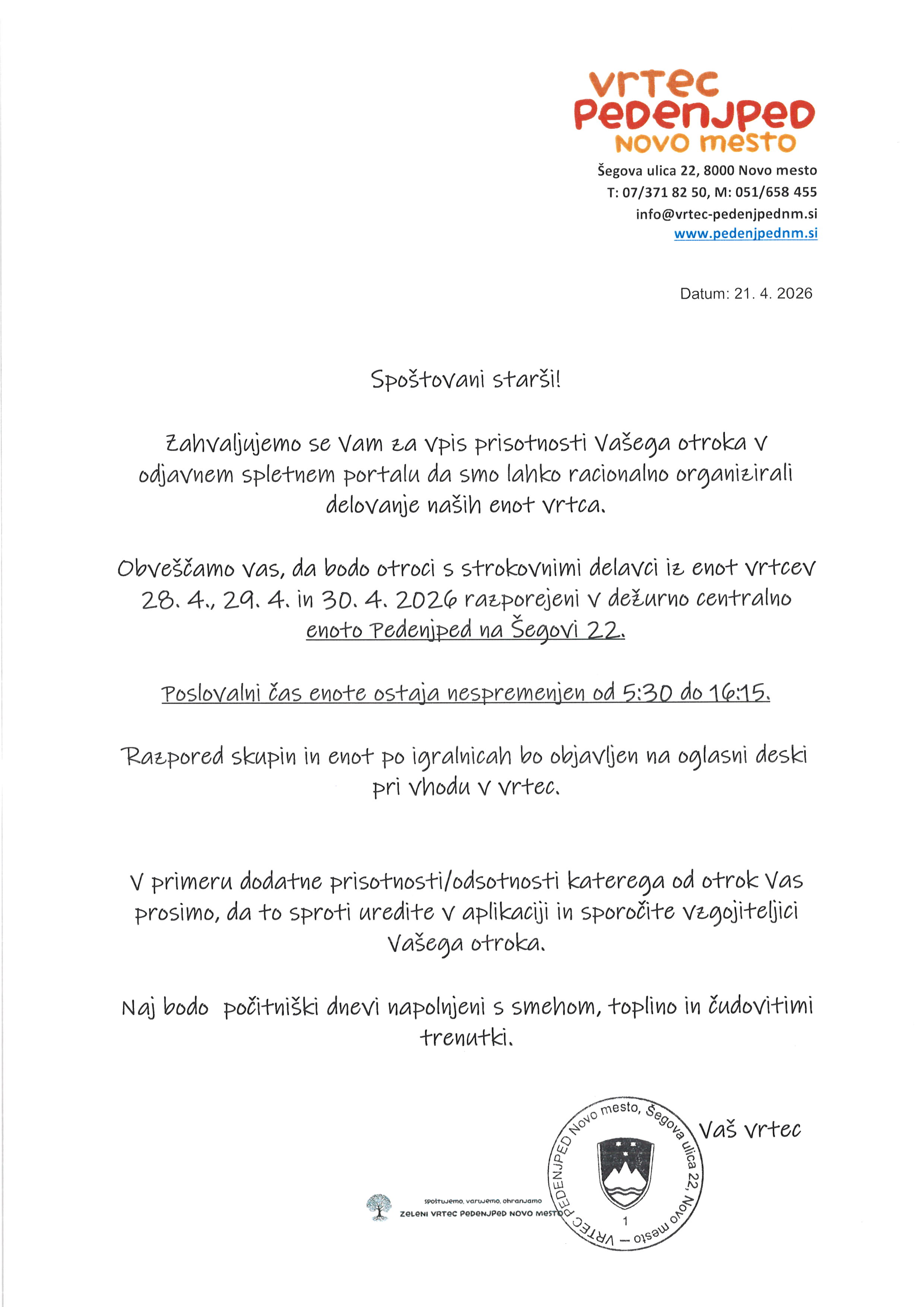 Prisotnost med počitnicami